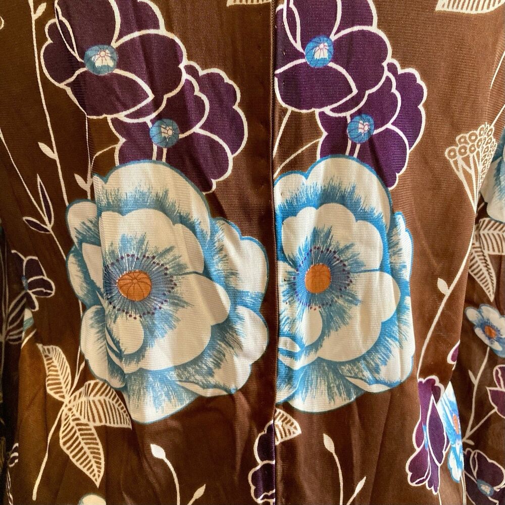 1970s Brown Floral Psychedelic Flower Power Disco Art Nouveau Cowl Neck Top - Picture 6 of 9